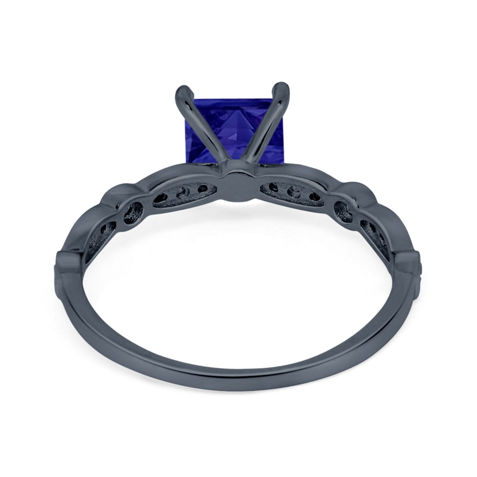 Art Deco Princess Cut Wedding Engagement Ring Round Cubic Zirconia 925 Sterling Silver