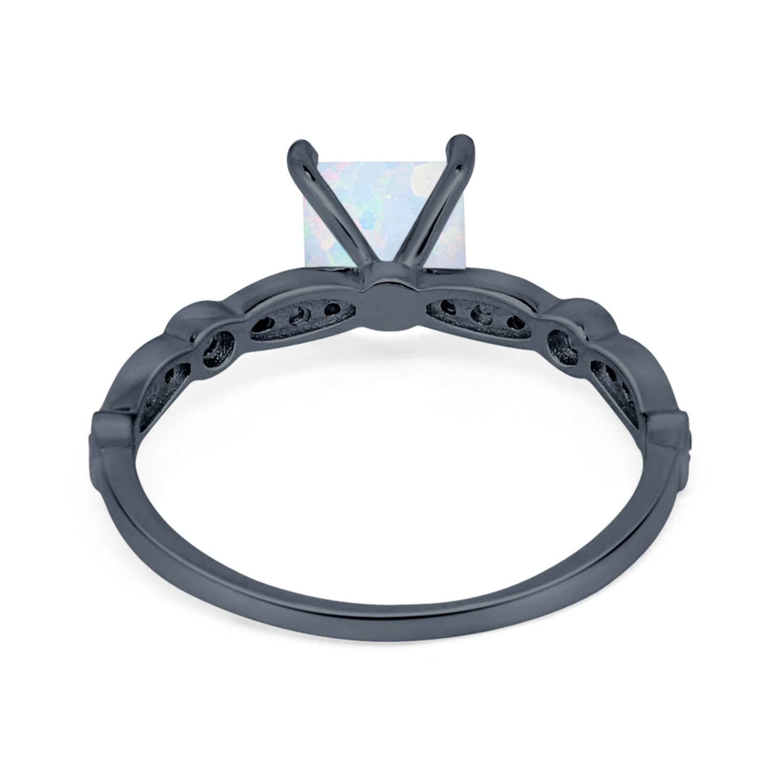 Art Deco Princess Cut Wedding Engagement Ring Round Cubic Zirconia 925 Sterling Silver