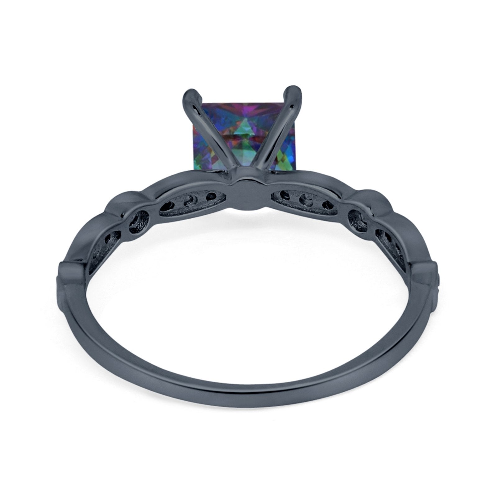 Art Deco Princess Cut Wedding Engagement Ring Round Cubic Zirconia 925 Sterling Silver
