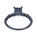 Art Deco Princess Cut Wedding Engagement Ring Round Cubic Zirconia 925 Sterling Silver
