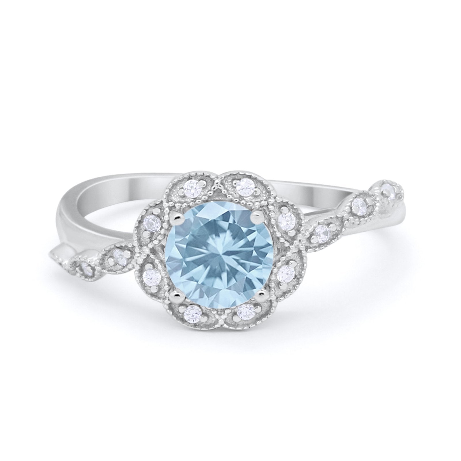 Art Deco Wedding Engagement Ring Simulated Cubic Zirconia 925 Sterling Silver