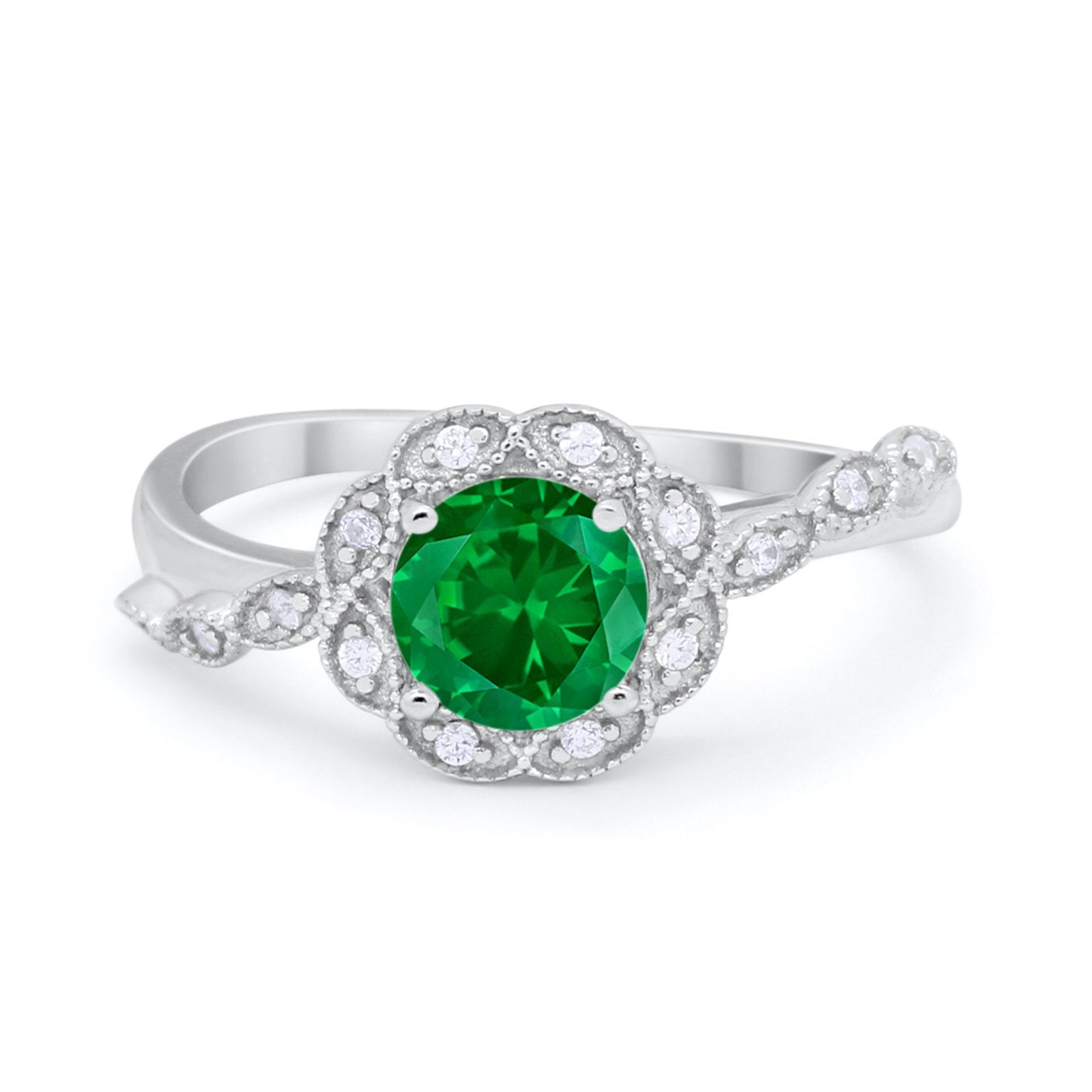 Art Deco Wedding Engagement Ring Simulated Cubic Zirconia 925 Sterling Silver