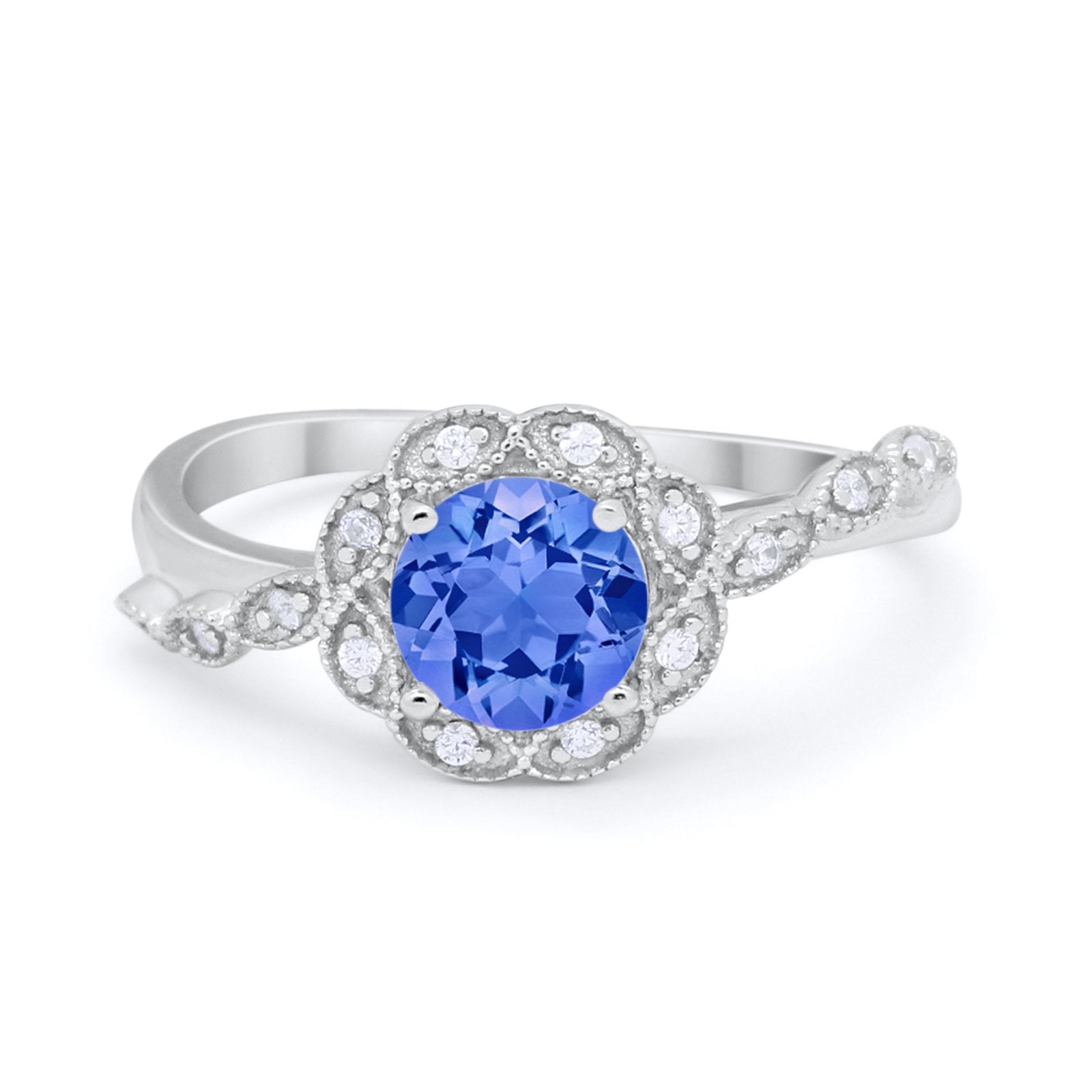 Art Deco Wedding Engagement Ring Simulated Cubic Zirconia 925 Sterling Silver