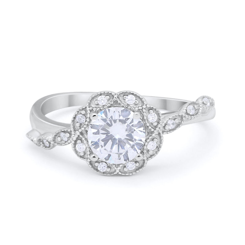 Art Deco Wedding Engagement Ring Simulated Cubic Zirconia 925 Sterling Silver