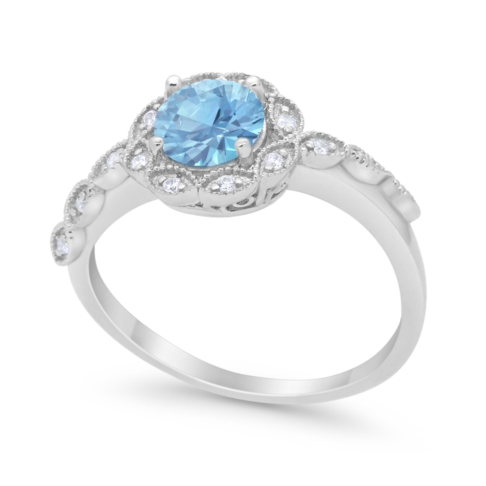 Art Deco Wedding Engagement Ring Simulated Cubic Zirconia 925 Sterling Silver