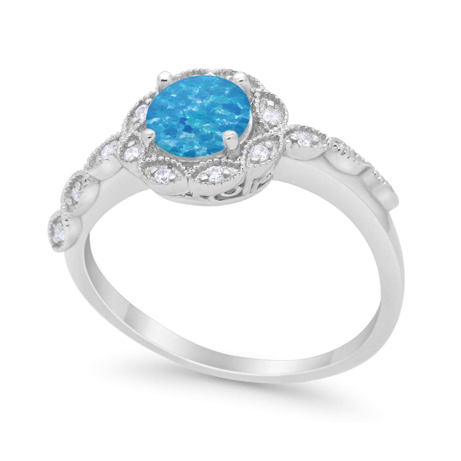 Art Deco Wedding Engagement Ring Simulated Cubic Zirconia 925 Sterling Silver