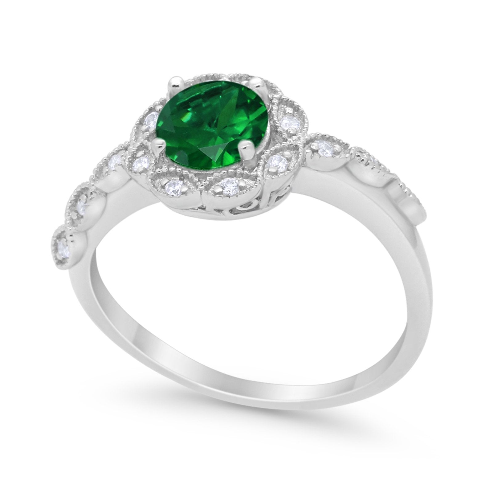Art Deco Wedding Engagement Ring Simulated Cubic Zirconia 925 Sterling Silver