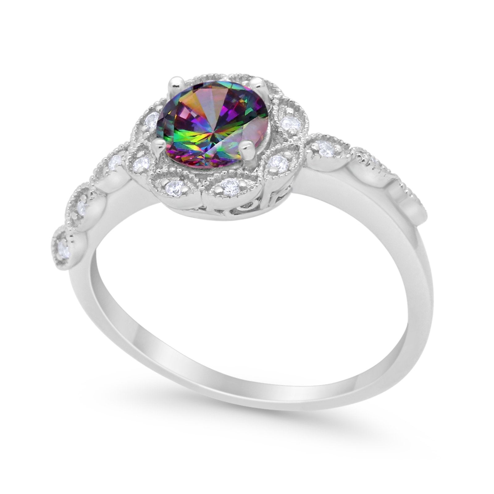Art Deco Wedding Engagement Ring Simulated Cubic Zirconia 925 Sterling Silver
