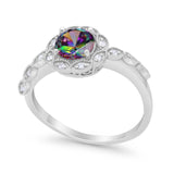 Art Deco Wedding Engagement Ring Simulated Cubic Zirconia 925 Sterling Silver