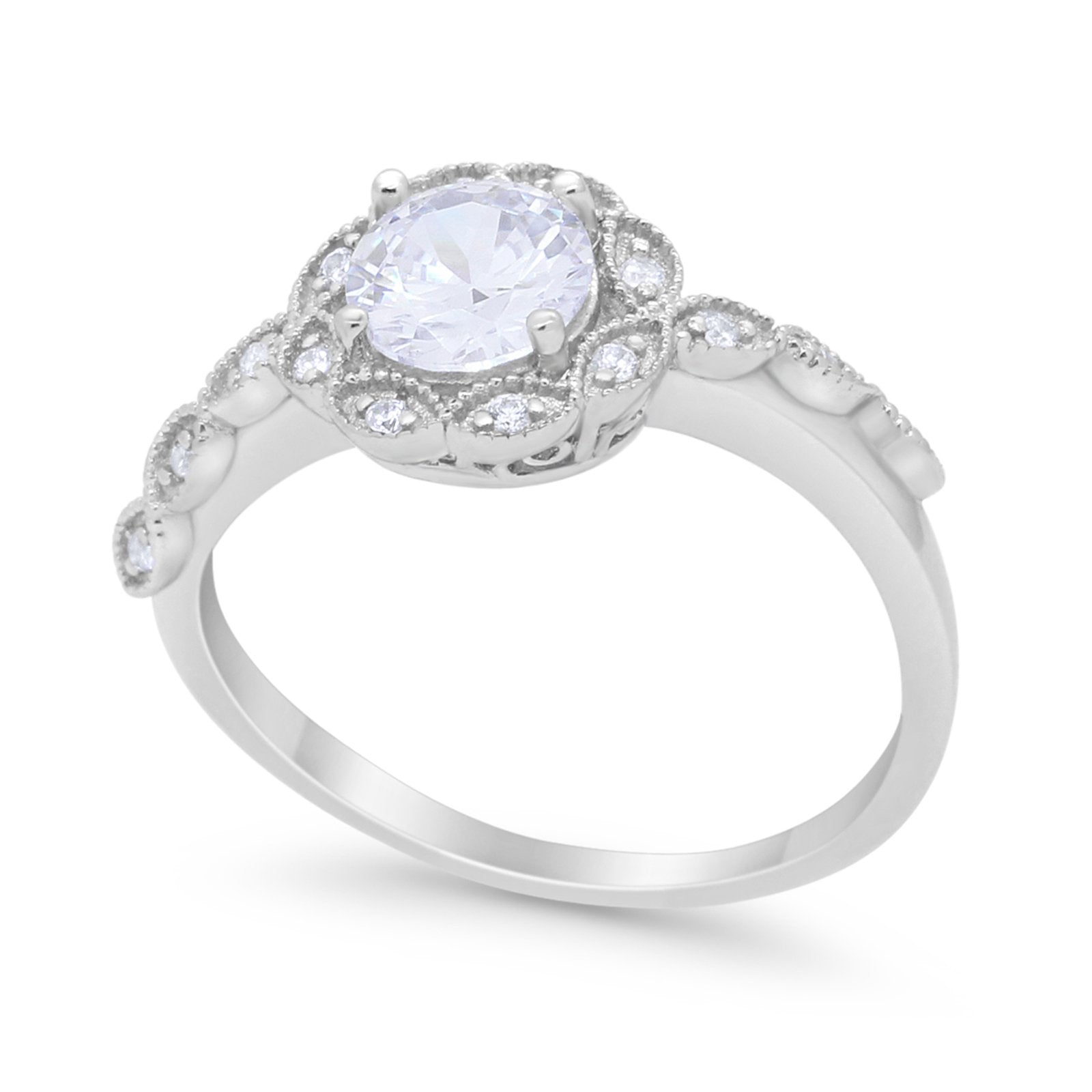 Art Deco Wedding Engagement Ring Simulated Cubic Zirconia 925 Sterling Silver