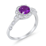 Art Deco Wedding Engagement Ring Simulated Cubic Zirconia 925 Sterling Silver