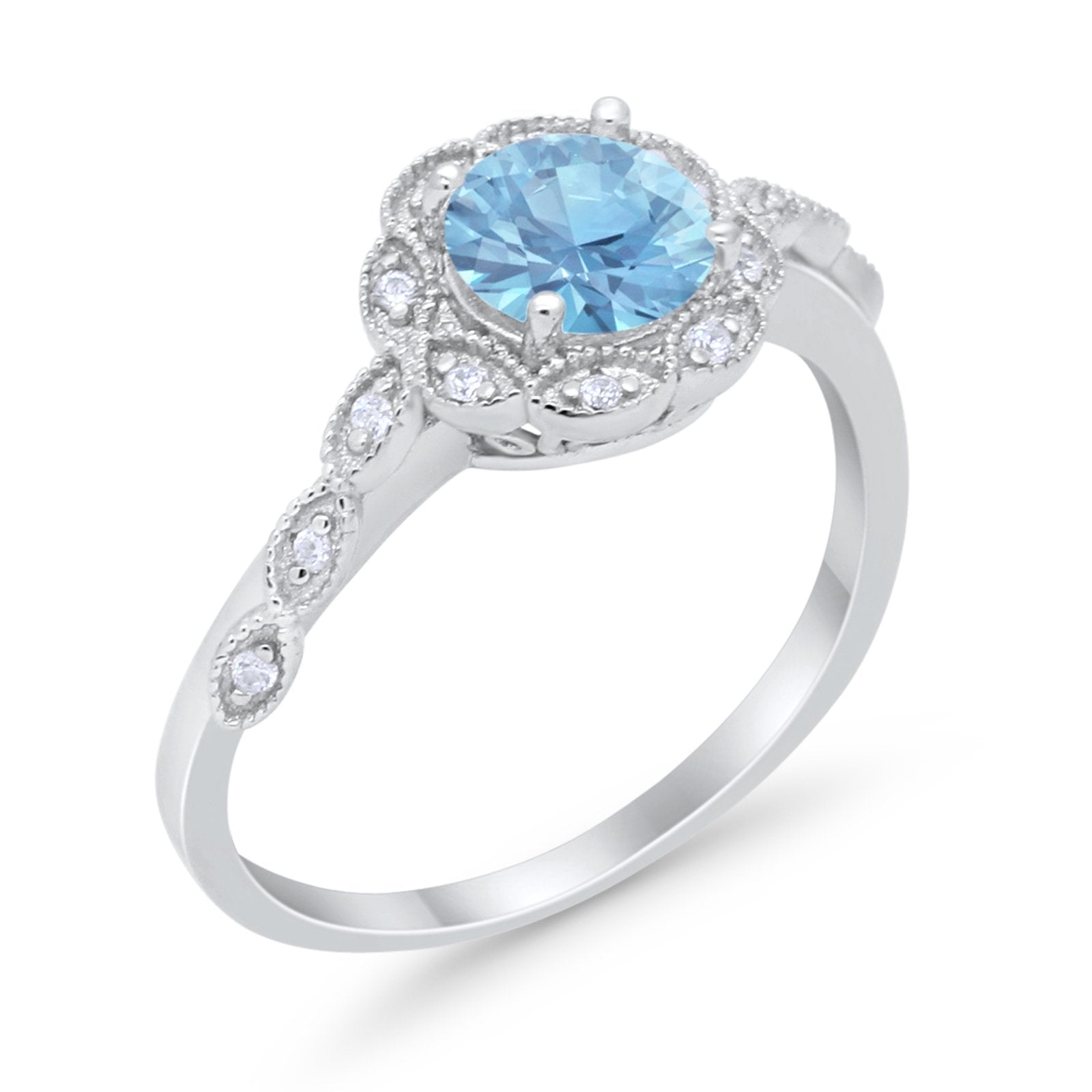 Art Deco Wedding Engagement Ring Simulated Cubic Zirconia 925 Sterling Silver