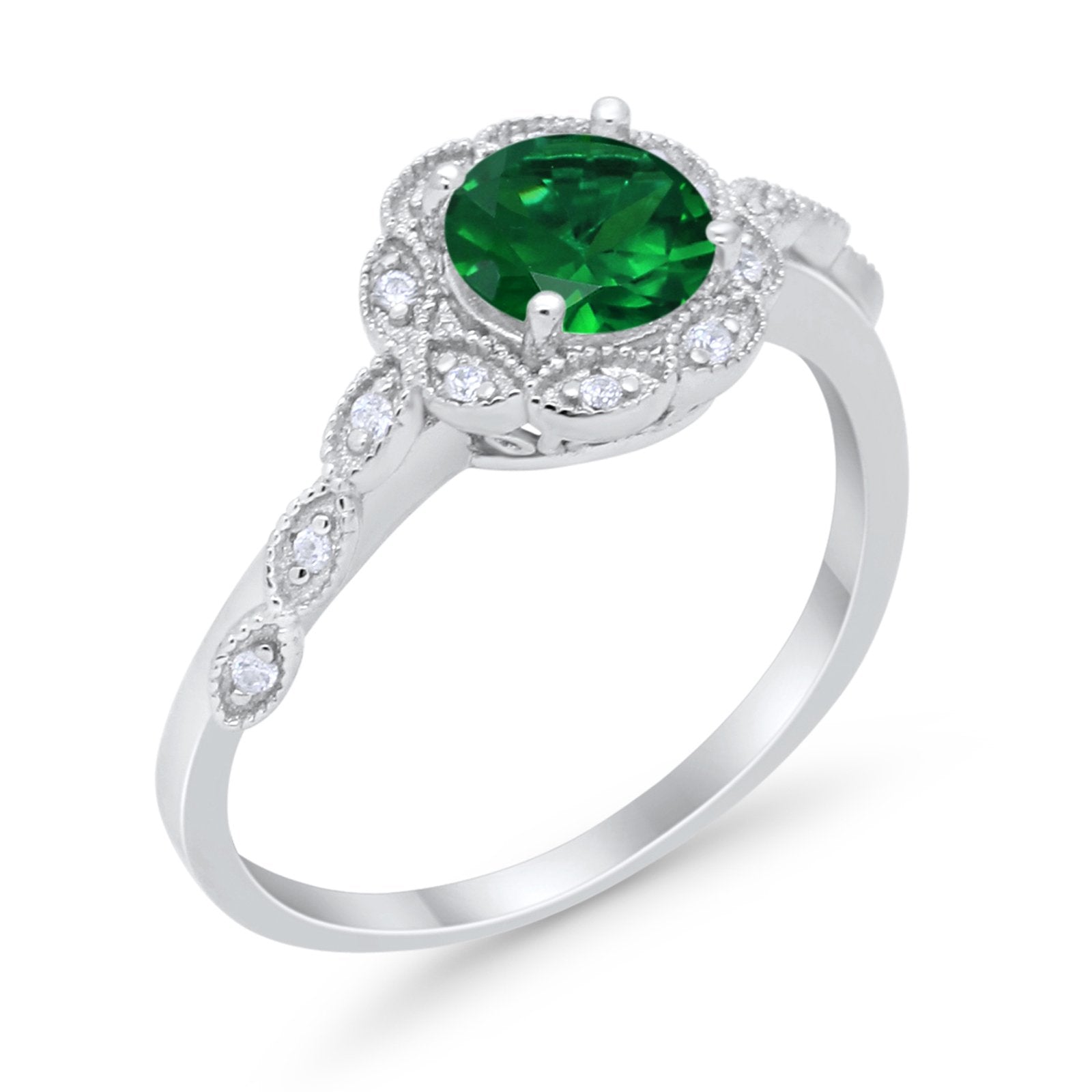 Art Deco Wedding Engagement Ring Simulated Cubic Zirconia 925 Sterling Silver