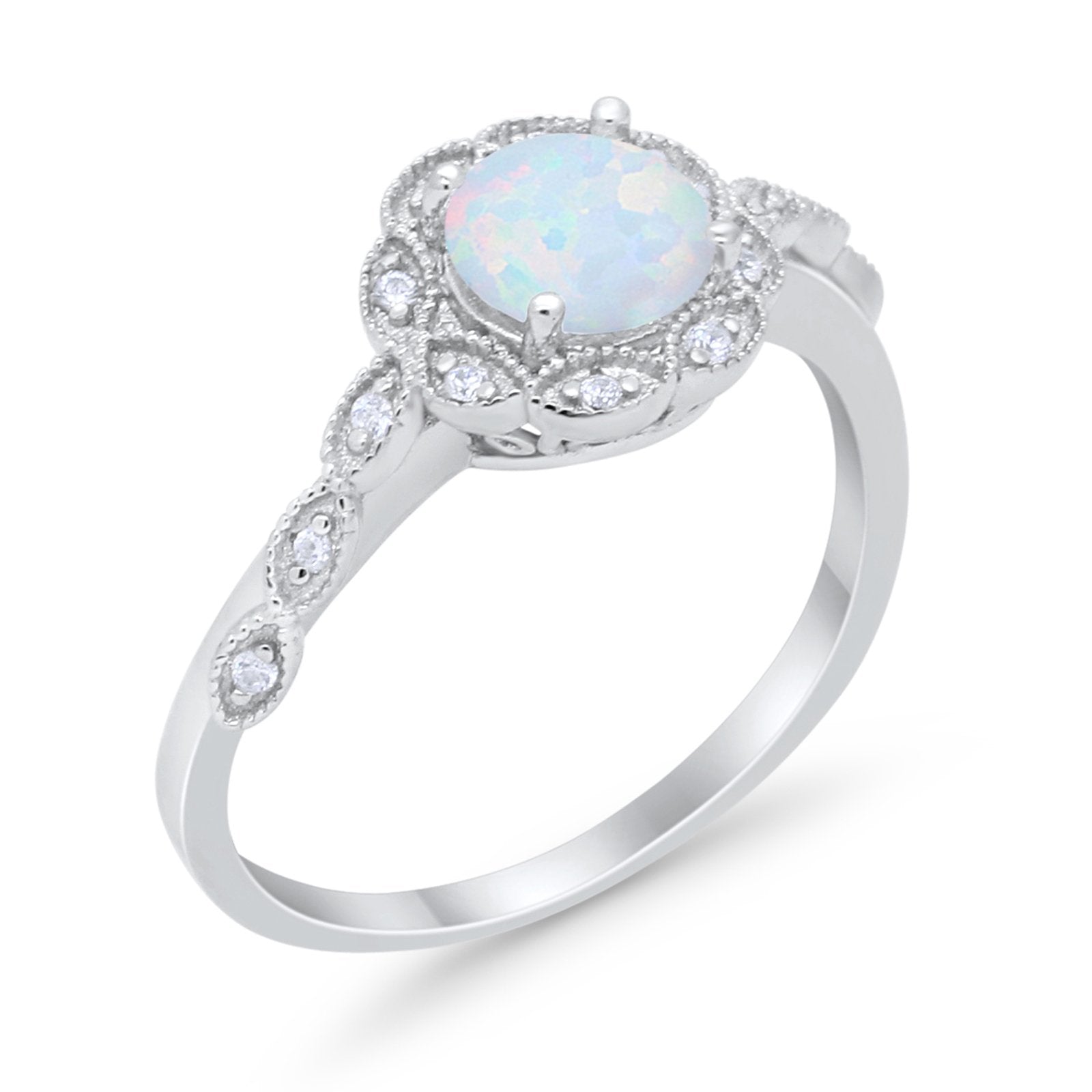 Art Deco Wedding Engagement Ring Simulated Cubic Zirconia 925 Sterling Silver