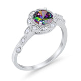 Art Deco Wedding Engagement Ring Simulated Cubic Zirconia 925 Sterling Silver