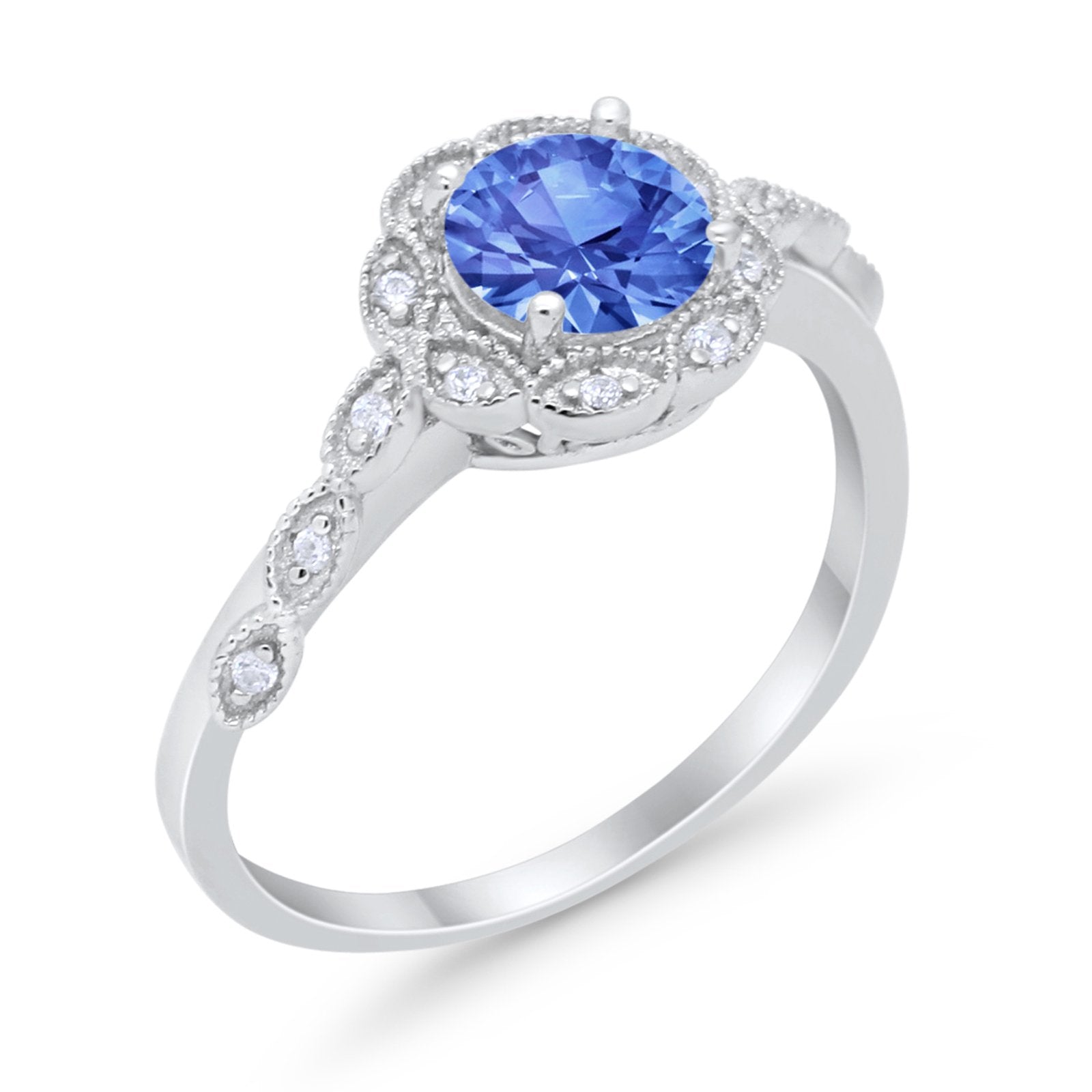 Art Deco Wedding Engagement Ring Simulated Cubic Zirconia 925 Sterling Silver