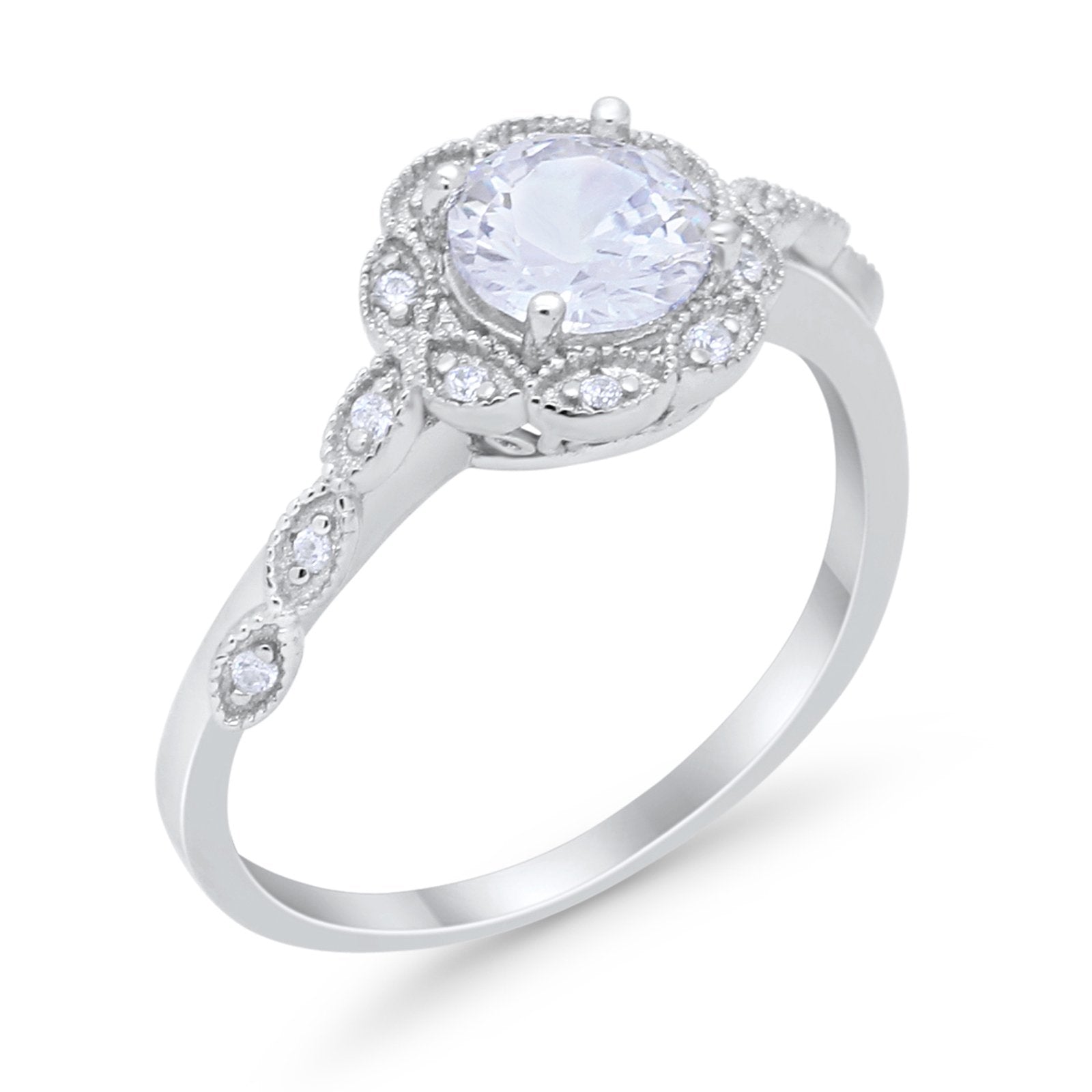 Art Deco Wedding Engagement Ring Simulated Cubic Zirconia 925 Sterling Silver