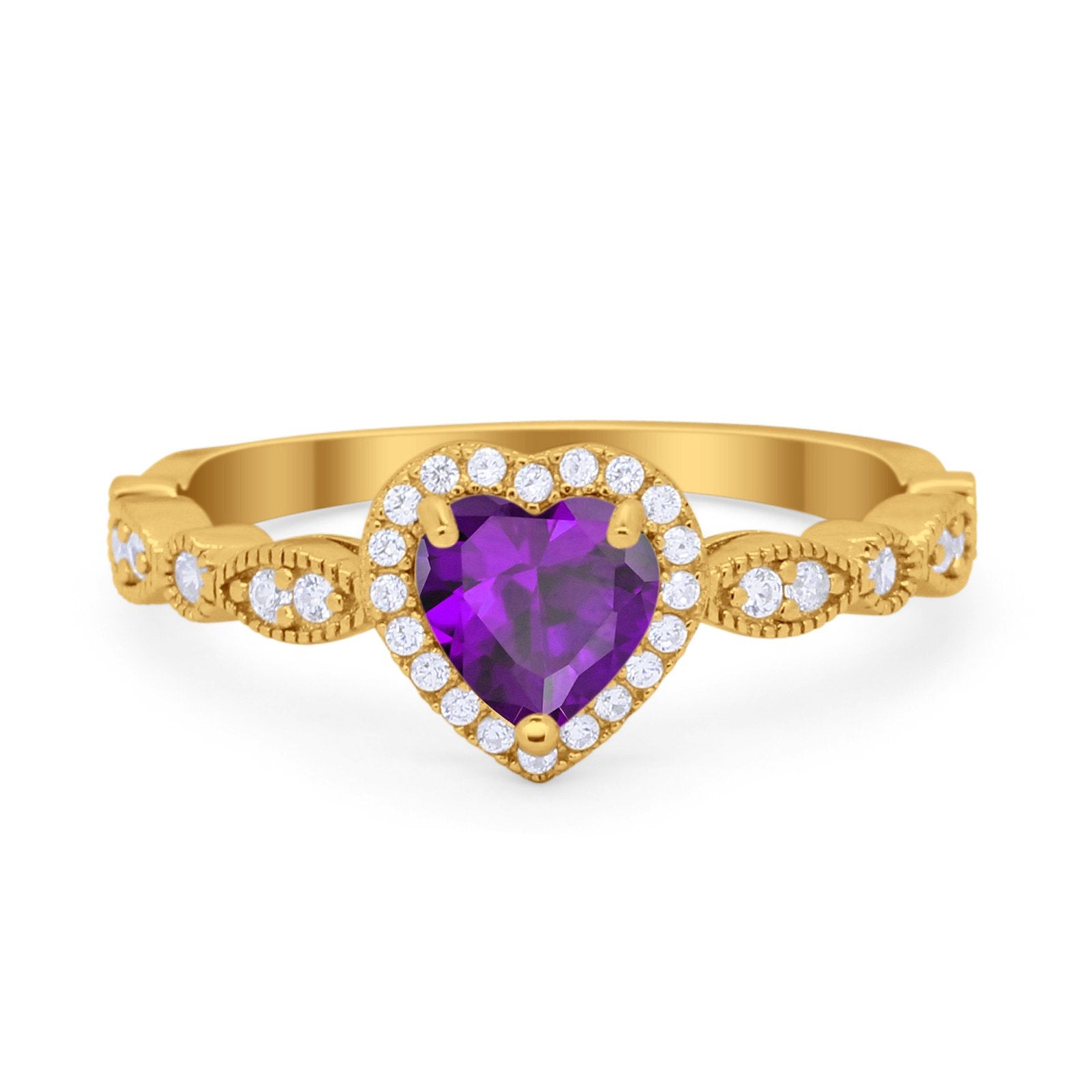 Art Deco Heart Promise Wedding Ring Simulated Cubic Zirconia 925 Sterling Silver