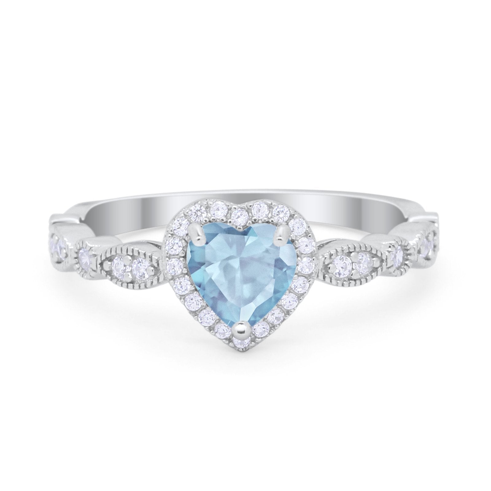 Art Deco Heart Promise Wedding Ring Simulated Cubic Zirconia 925 Sterling Silver