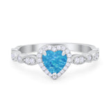 Art Deco Heart Promise Wedding Ring Simulated Cubic Zirconia 925 Sterling Silver