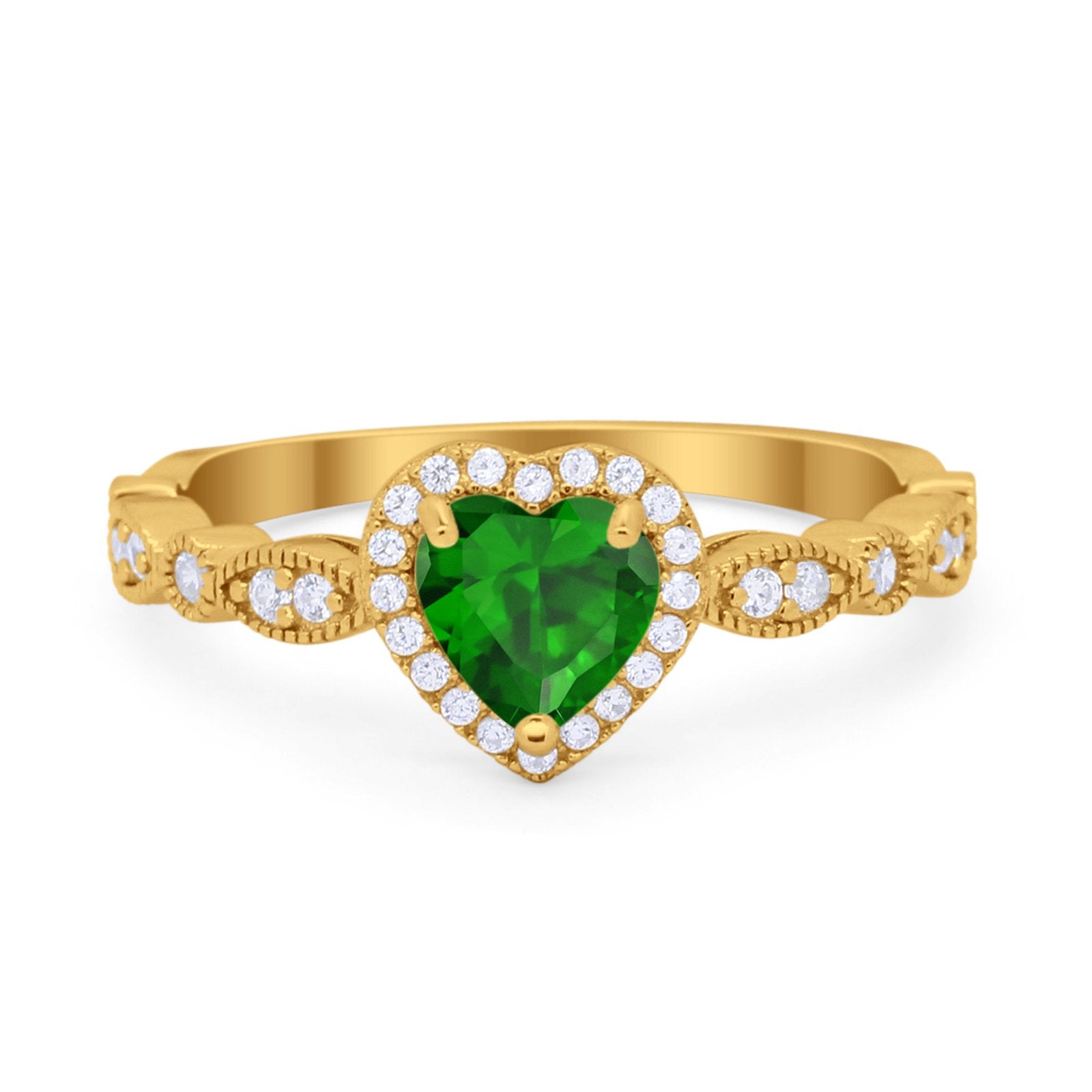 Art Deco Heart Promise Wedding Ring Simulated Cubic Zirconia 925 Sterling Silver