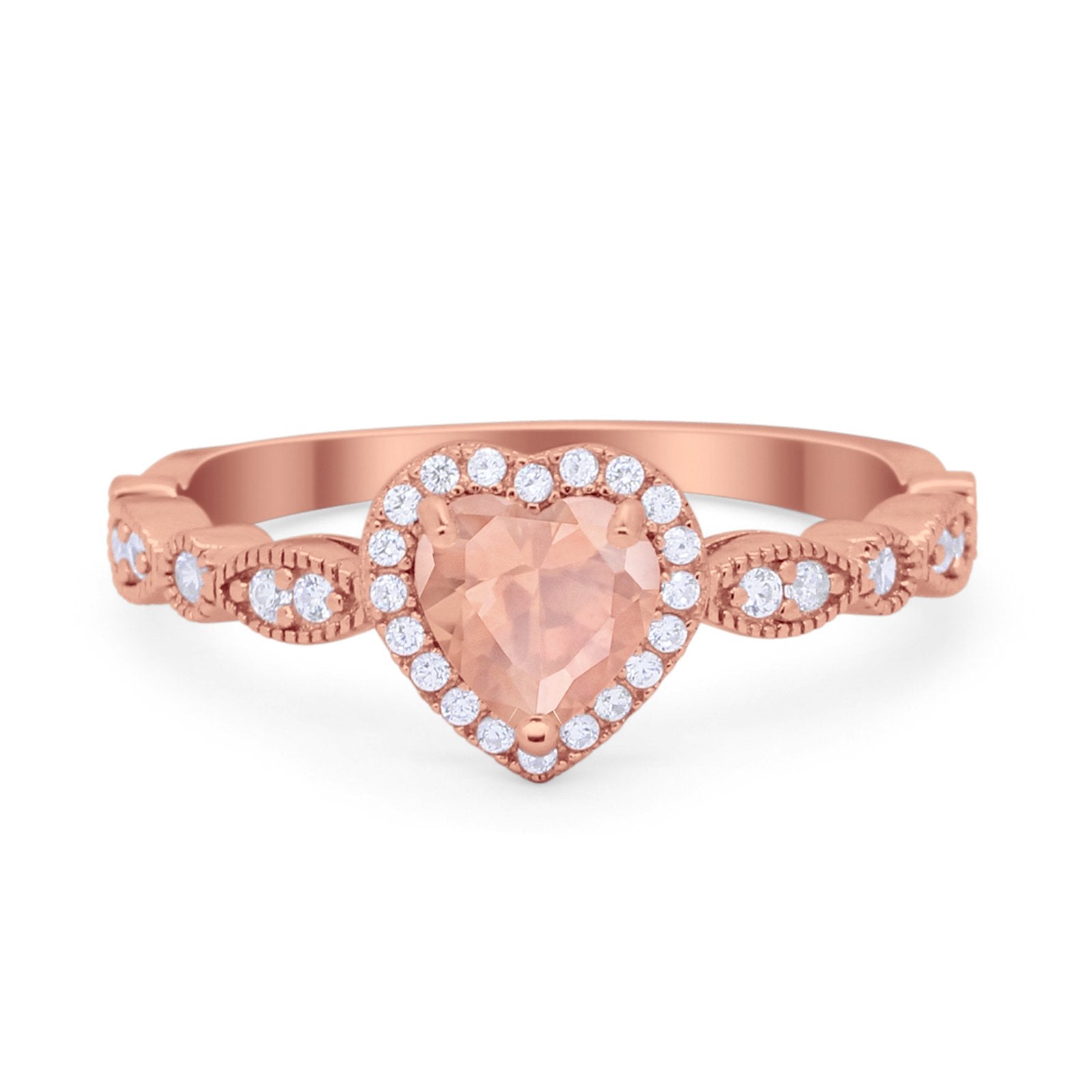 Art Deco Heart Promise Wedding Ring Simulated Cubic Zirconia 925 Sterling Silver