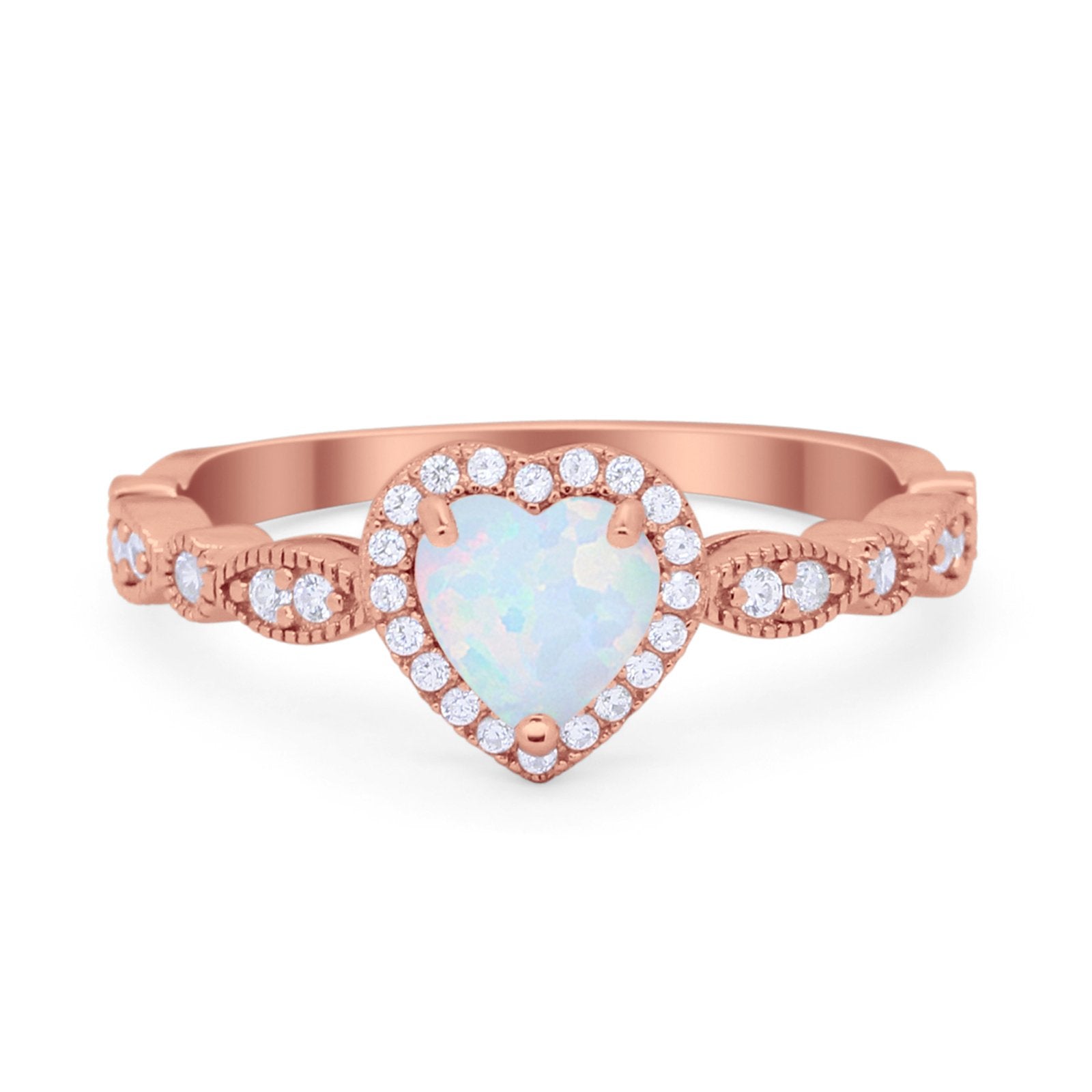 Art Deco Heart Promise Wedding Ring Simulated Cubic Zirconia 925 Sterling Silver