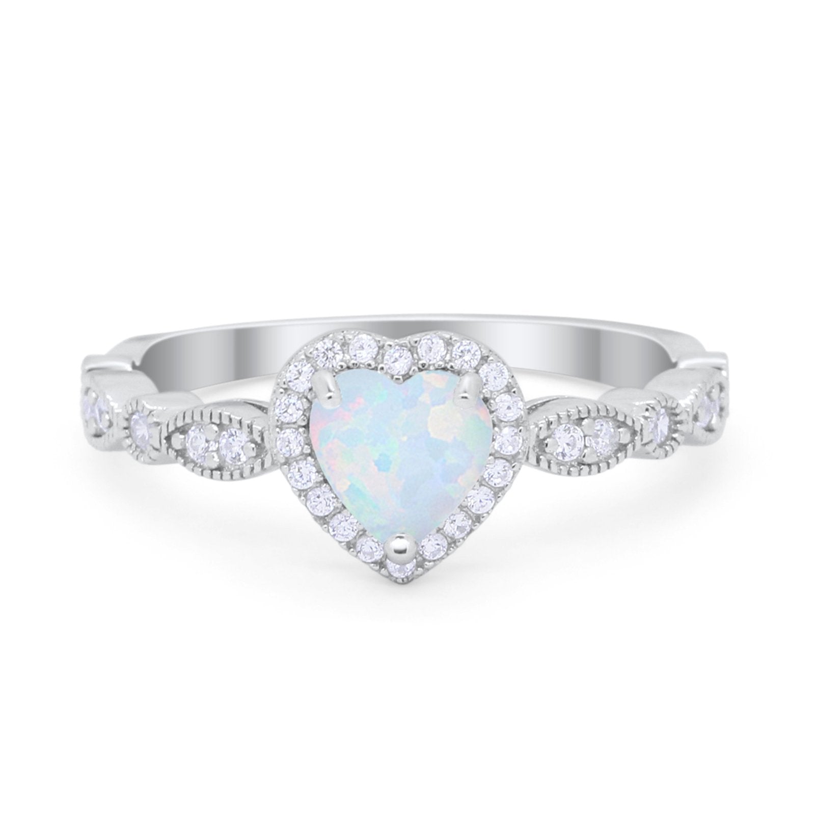 Art Deco Heart Promise Wedding Ring Simulated Cubic Zirconia 925 Sterling Silver