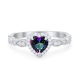 Art Deco Heart Promise Wedding Ring Simulated Cubic Zirconia 925 Sterling Silver