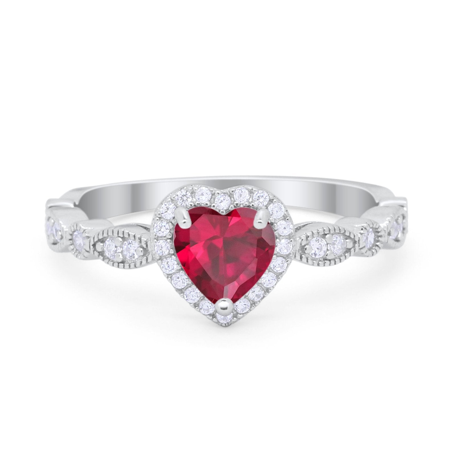 Art Deco Heart Promise Wedding Ring Simulated Cubic Zirconia 925 Sterling Silver