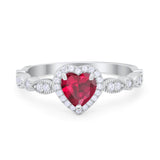 Art Deco Heart Promise Wedding Ring Simulated Cubic Zirconia 925 Sterling Silver