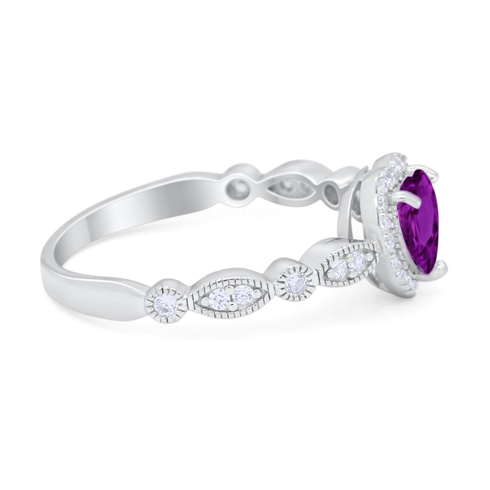 Art Deco Heart Promise Wedding Ring Simulated Cubic Zirconia 925 Sterling Silver