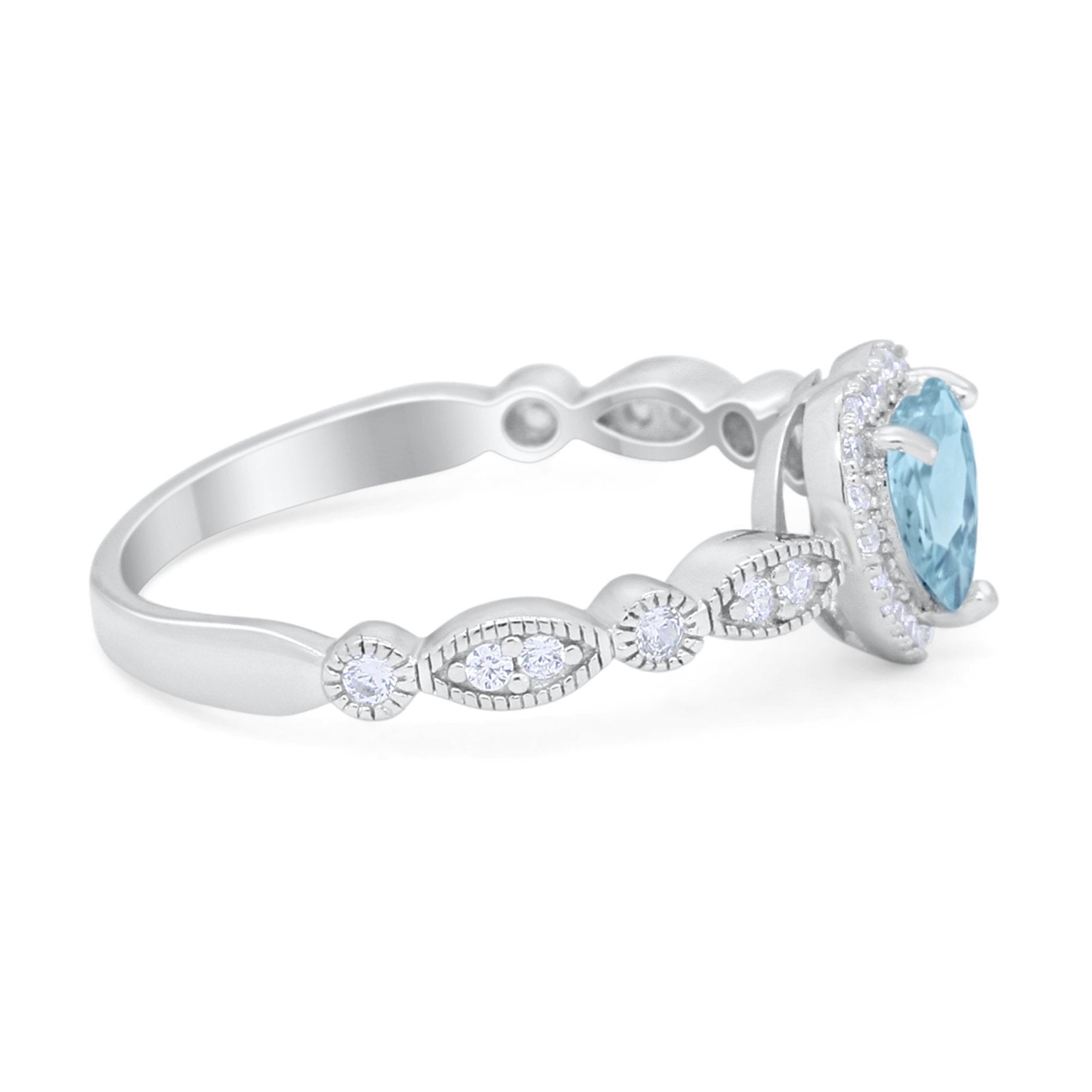 Art Deco Heart Promise Wedding Ring Simulated Cubic Zirconia 925 Sterling Silver