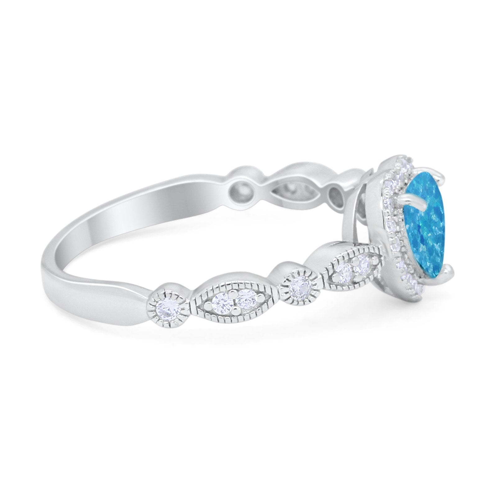 Art Deco Heart Promise Wedding Ring Simulated Cubic Zirconia 925 Sterling Silver