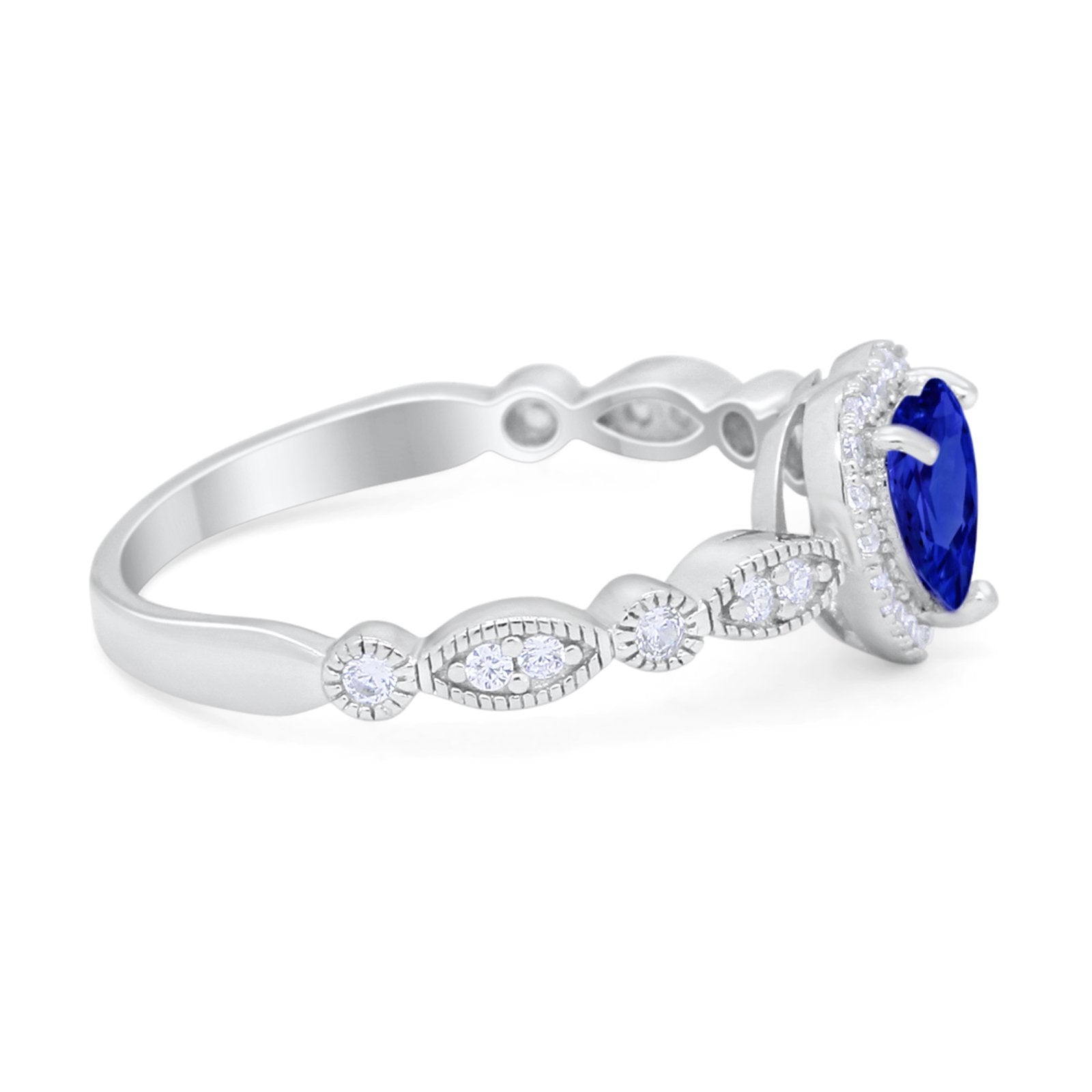 Art Deco Heart Promise Wedding Ring Simulated Cubic Zirconia 925 Sterling Silver