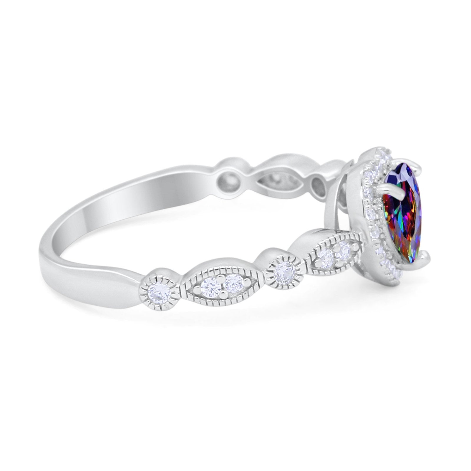 Art Deco Heart Promise Wedding Ring Simulated Cubic Zirconia 925 Sterling Silver
