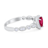 Art Deco Heart Promise Wedding Ring Simulated Cubic Zirconia 925 Sterling Silver