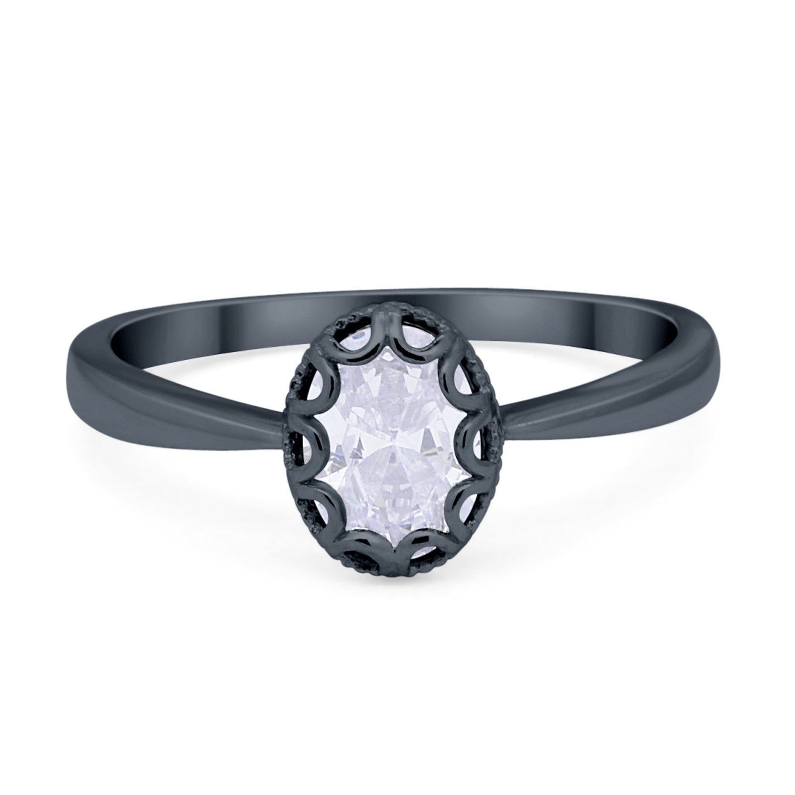 Solitaire Art Deco Wedding Engagement Ring Oval Cubic Zirconia 925 Sterling Silver