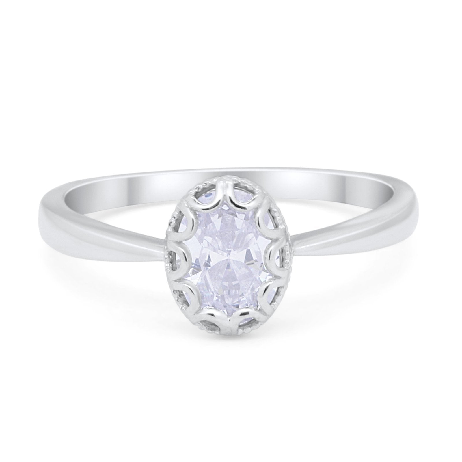 Solitaire Art Deco Wedding Engagement Ring Oval Cubic Zirconia 925 Sterling Silver