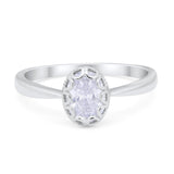 Solitaire Art Deco Wedding Engagement Ring Oval Cubic Zirconia 925 Sterling Silver