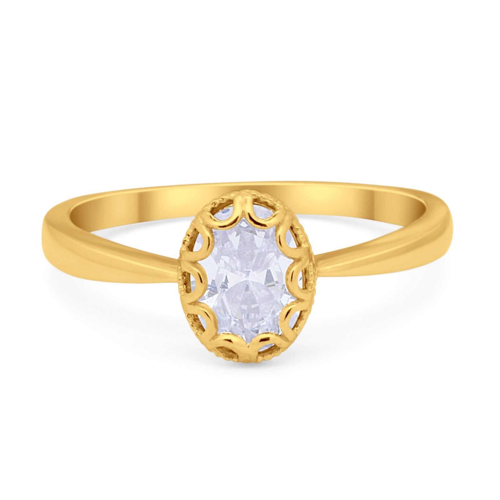Solitaire Art Deco Wedding Engagement Ring Oval Cubic Zirconia 925 Sterling Silver
