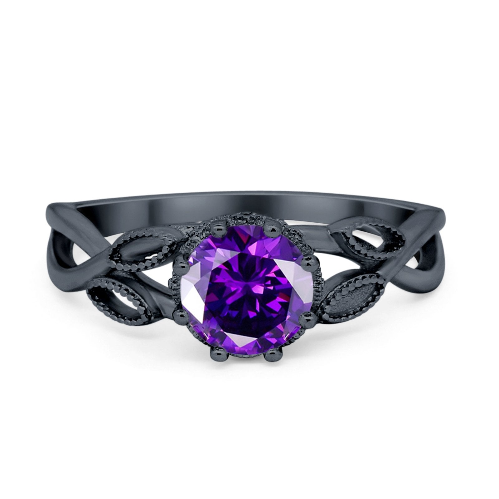 Floral Infnity Shank Engaement Ring Round Cubic Zirconia 925 Sterling Silver (7mm)