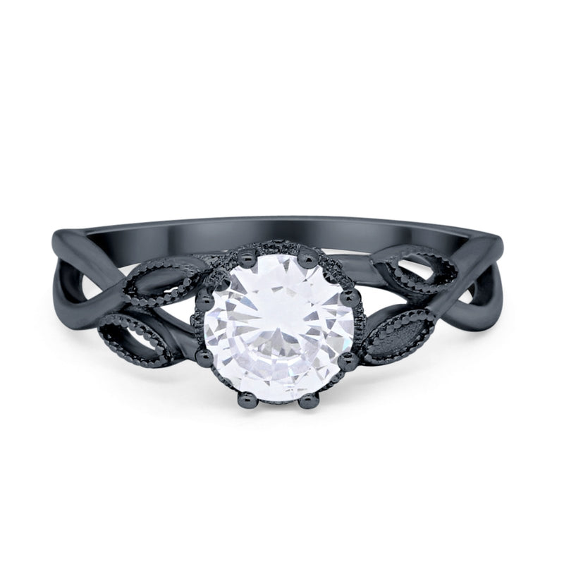 Floral Infnity Shank Engaement Ring Round Cubic Zirconia 925 Sterling Silver (7mm)