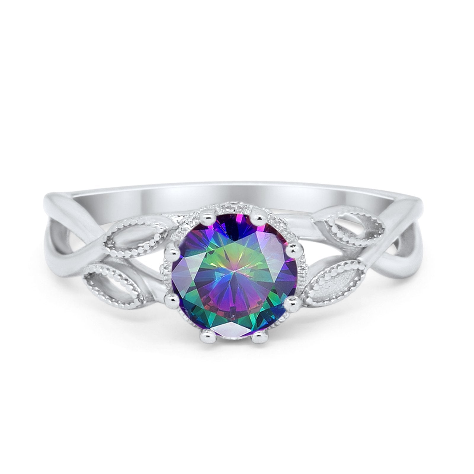 Floral Infnity Shank Wedding Engaement Ring Round Cubic Zirconia 925 Sterling Silver