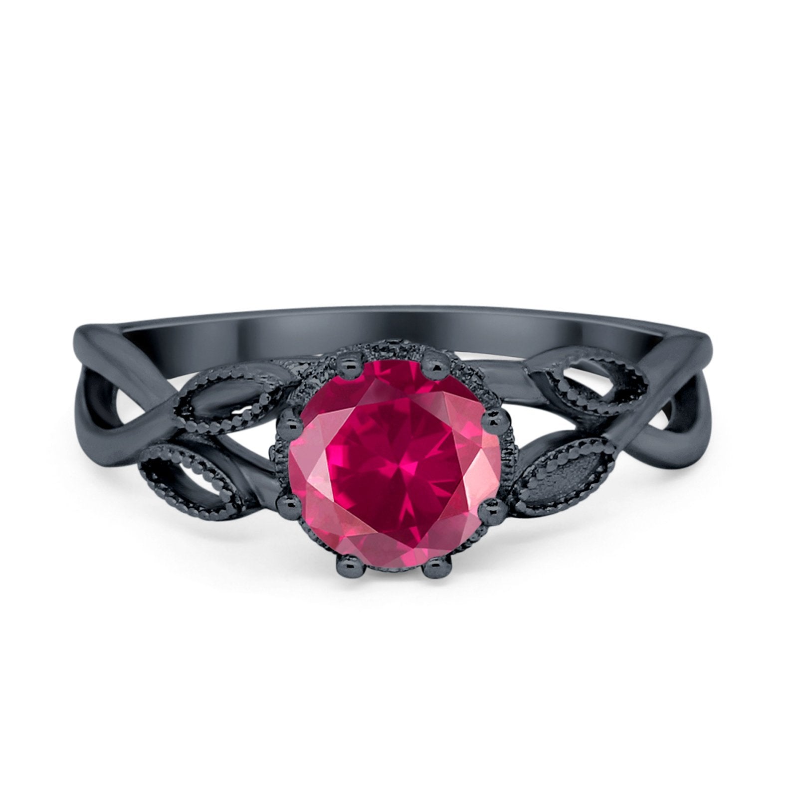 Floral Infnity Shank Engaement Ring Round Cubic Zirconia 925 Sterling Silver (7mm)