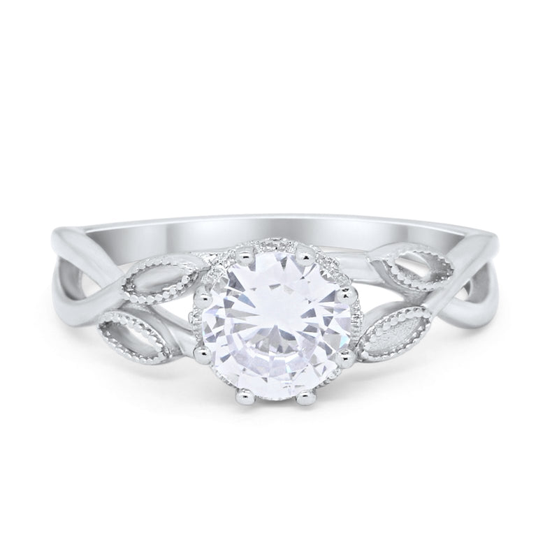 Floral Infnity Shank Wedding Engaement Ring Round Cubic Zirconia 925 Sterling Silver