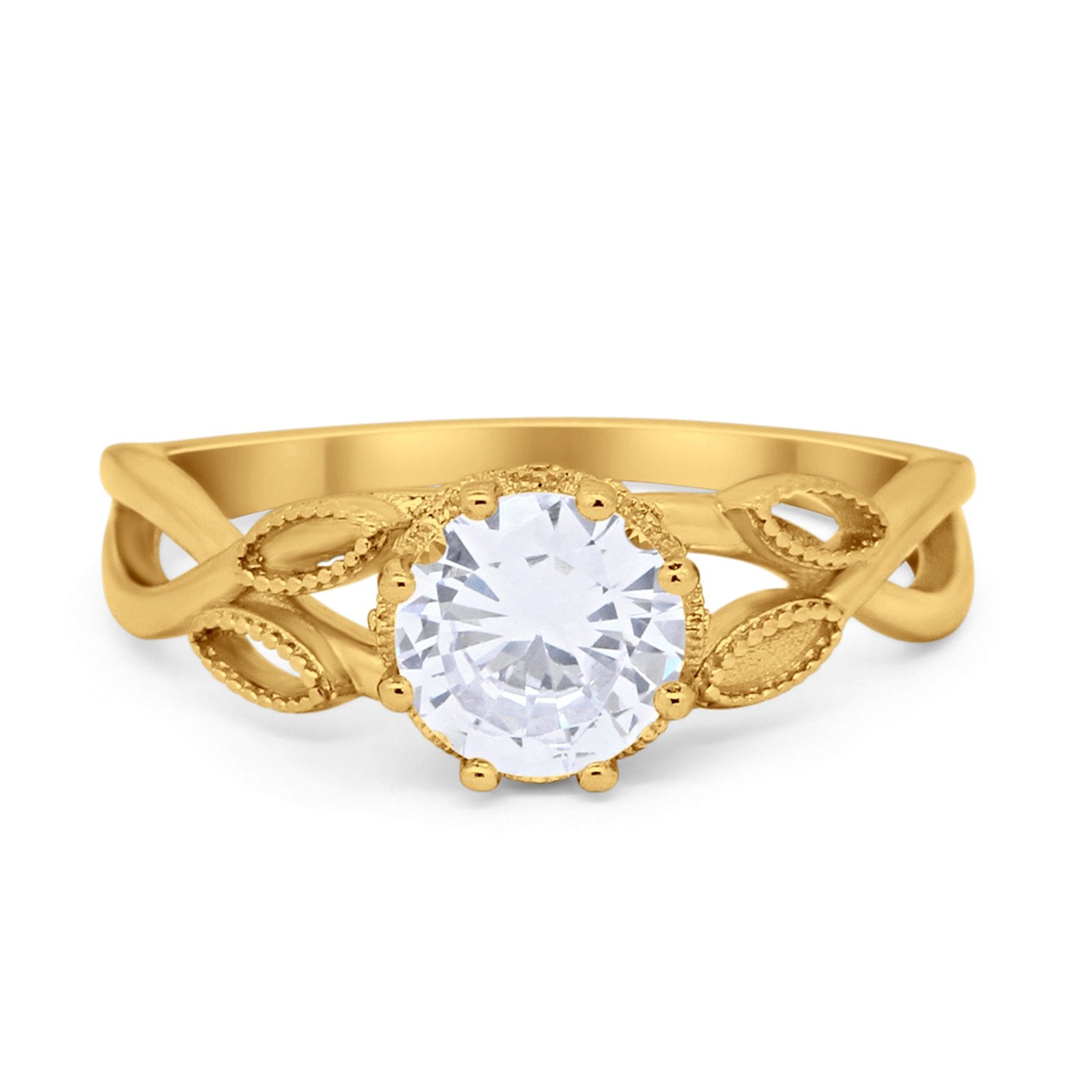 Floral Infnity Shank Engaement Ring Round Cubic Zirconia 925 Sterling Silver (7mm)