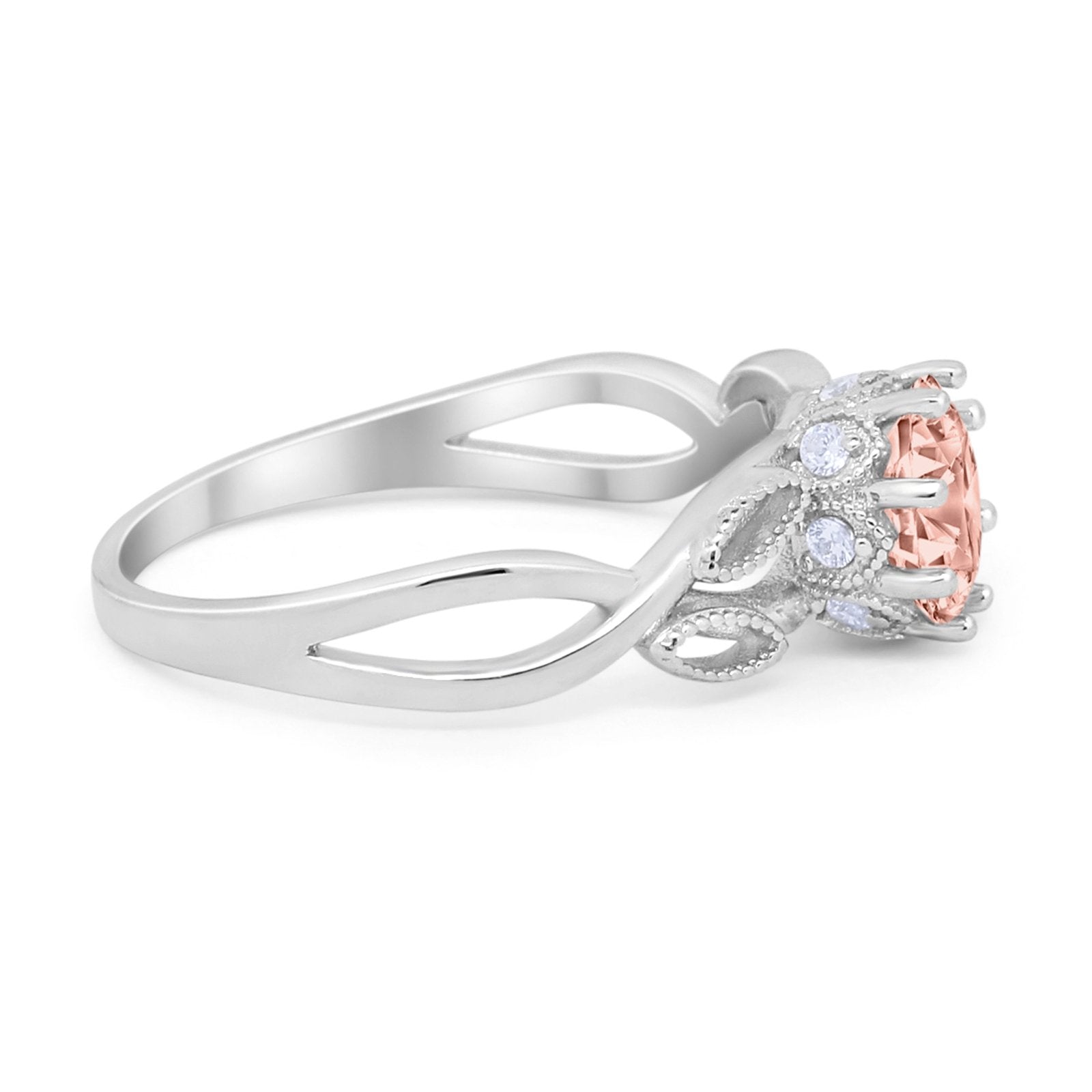 Floral Infnity Shank Wedding Engaement Ring Round Cubic Zirconia 925 Sterling Silver