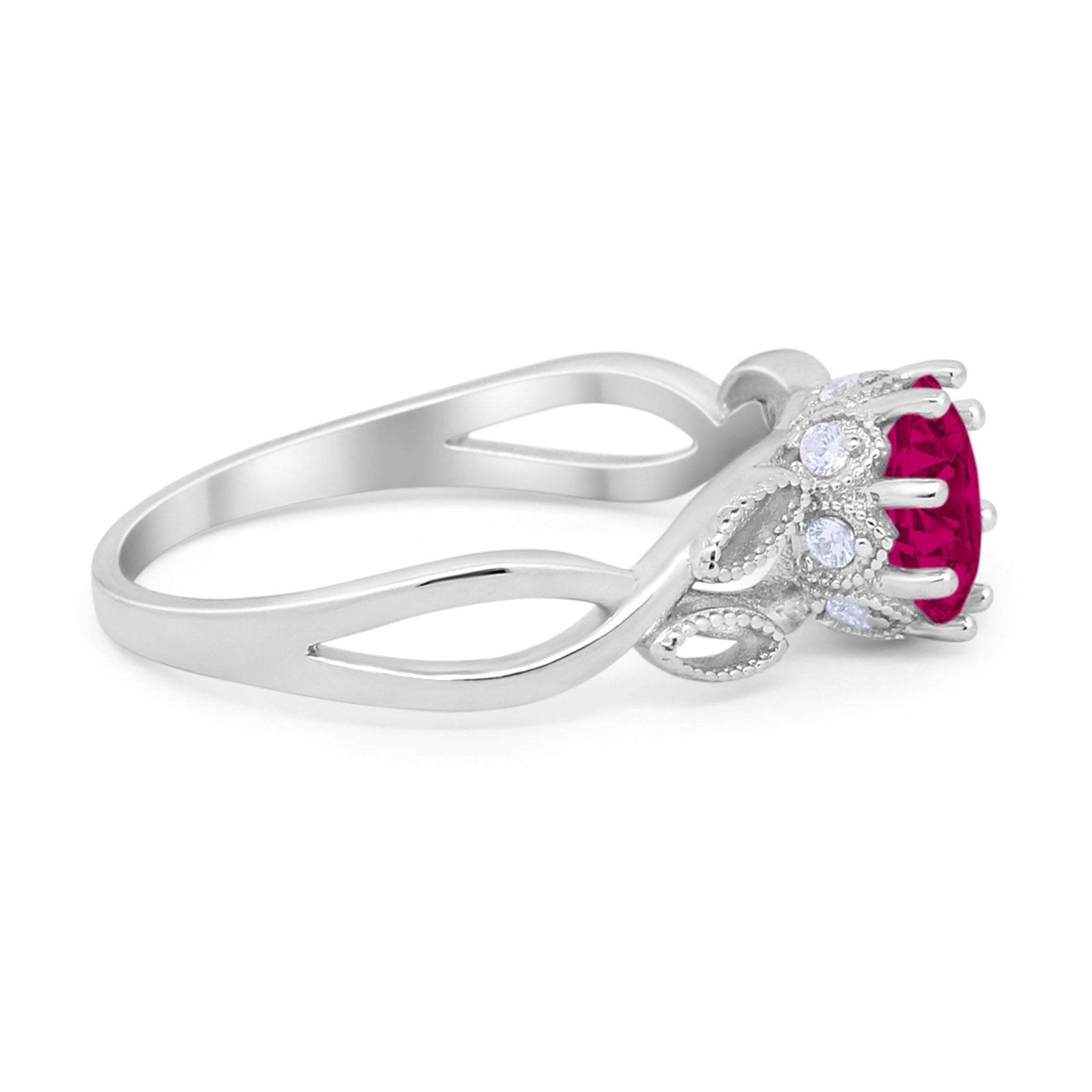 Floral Infnity Shank Wedding Engaement Ring Round Cubic Zirconia 925 Sterling Silver