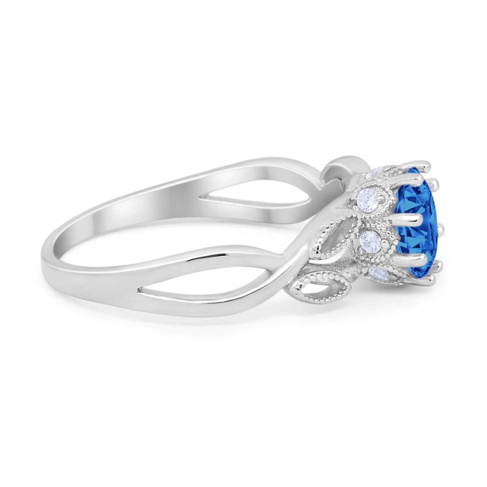 Floral Infnity Shank Wedding Engaement Ring Round Cubic Zirconia 925 Sterling Silver